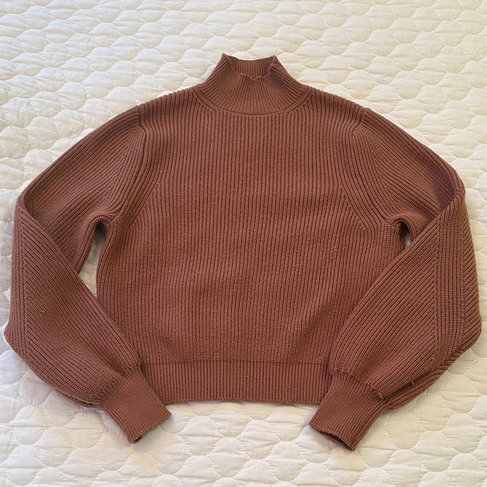 Zara Women's Ribbed Cropped Turtleneck Sweater - Brown
